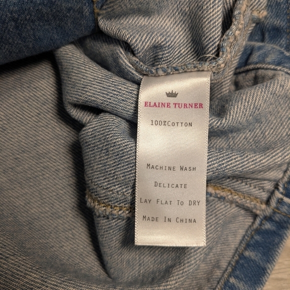 Elaine Turner Medium Wash Faded Asymmetric Full Zip Denim Jean Moto Jacket Biker - Picture 9 of 10